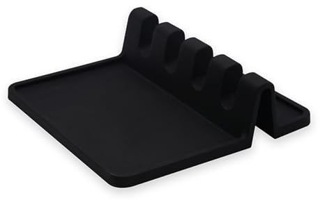 Vastsea Soporte para Cucharas de Cocina, Cuchara para Estufa, Silicona Reposa Cuchara, con Almohadilla de Goteo, para Cucharas, Palillos, Pinzas, Tenedor (Negro)