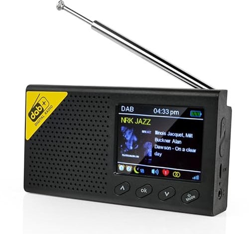WOVTE DAB+ Digital Radio Rechargeable FM Radio with Bluetooth Mains Powered or Battery with 80 Presets LCD Display Alarm Clock Sleep Timer Headphone Socket
