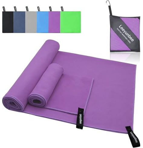 Leeyunbee Mikrofaser Handtuch 2er Set - 160 x 80 cm Badetuch Groß + 80 x 40 cm Klein Handtuch, Schnelltrocknend Sporthandtuch, Kompakt Microfaser Handtücher, als Reisehandtuch, Strandtuch (Lila)