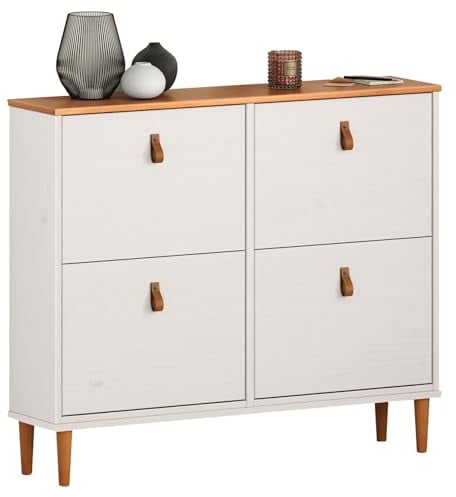 IDIMEX Schuhkipper MIKKA mit 4 Klappen - weiß/eichefarben Schuhschrank, Schuhregal schmal, Schuhorganizer Eiche