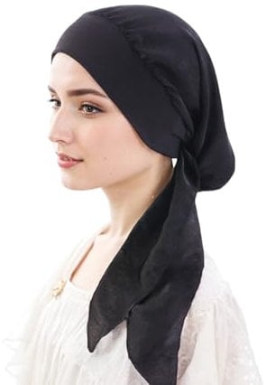 Kopftuch Turban Damen, Sommer Bedruckte Schal Elastische Kopftücher Headwear Chemo Kopfbedeckung Baumwolle Kappe für Frauen Haarausfall Krebs (Pure Black) Kopftuch7