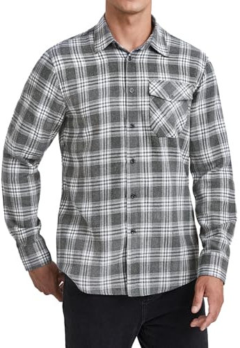 HISDERN Chemise en Flanelle pour Homme Chemise à Carreaux pour Homme Chemises à Carreaux Chaudes Chemise décontractée à Manches Longues avec Poche Gris M