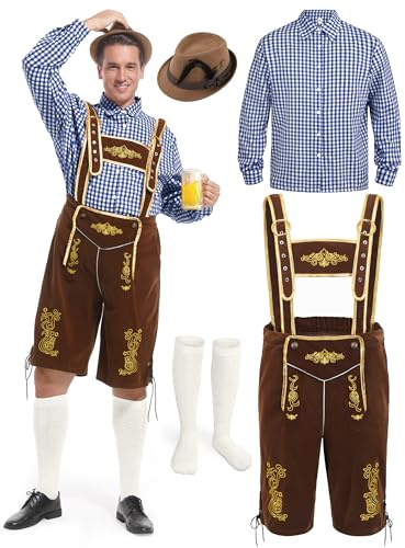 FancyFun Lederhose Herren Outfit, Oktoberfest Kostüm Tracht Halloween Kostüm Herren Deutsch Bayerisch für Dress Up Party und Bierfest
