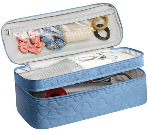 Double Layer Travel Carrying Case, Hair Dryer Travel Bag, Compatible with Revlon One-Step Hair Dryer and Volumizer Hot Air Brush, Organiser Storage Bag for Dyson Shark Flexstyle Hair Styler (Blue)