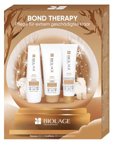 Biolage Pflegeset mit Shampoo, Conditioner und Leave-In für geschädigtes Haar, Für mehr Geschmeidigkeit & Glanz, Reduziert Haarbruch, Vegan, Bond Therapy Shampoo, Spülung und Leave-In