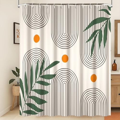 Xiaoterna Sonne Linie Duschvorhang Rustikal Bohemia Schimmelbeständiger Badvorhang Westlich Retro Abstrakte Sonne Blätter Duschvorhang Maschinenwaschbar Wasserdichter Stoff 150x180cm