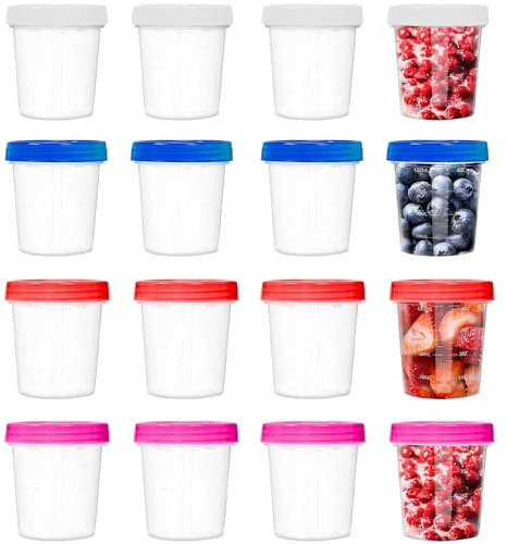 Salad Dressing Container to Go, 16PCS Snack Pots to Go, 4oz/120ml Reusable Plastic Food Container with Lids, Sauce Pots with Lids Food Storage Containers for Sause Food Yogurt(4 Colors)