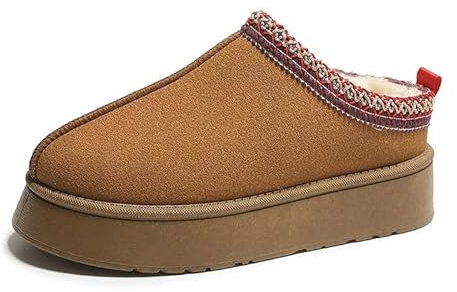 AlHECE Pantofole Donna Stivali da Neve per Le Donne Inverno Cashmere Caldo Spessore Suole Senza Tacco-Coperto Capelli Half Slipper Scarpe di Cotone per Le Donne-Marrone-38