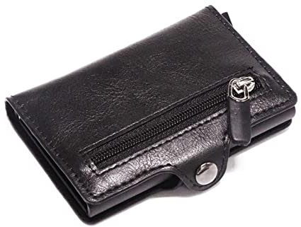 HJJEFRNO Porte-Cartes de crédit en métal Porte-Cartes à boîte Unique Femmes et Hommes Portefeuilles RFID Porte-Carte d'identité en Cuir PU Titulaire de la Carte de Visite