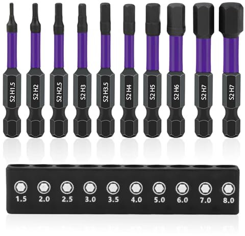 Juego de 10 Puntas Destornillador Hexagonal, 50mm Puntas Atornillador Hexagonales 1/4 Imantadas Punta Hexagonales Allen S2 Acero Tornillo Cabeza Juego para Taladro Eléctrico Reparaciones Automotrices