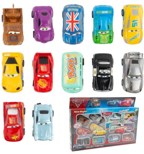 AVCXEC 12 Stück Cars Spielzeug, Car Spielzeugauto Set mit 12 Verschiedene Spielzeugautos Mini Auto Spielzeug Lightning Cars Spielzeug Kleine Fahrzeuge Spielzeug Set für Mädchen Jungen Ab 3 Jahren