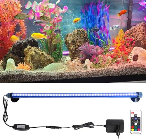 Aquarium Licht LED RGB Fernbedienung: Wasserdichte licht Aquarium lampe LED RGB COB Fisch Tank LED Beleuchtung mit Fernbedienung 360° Fernsteuerung bis 20m Mehrfarbig gleichmäßige Helligkeit(50CM)