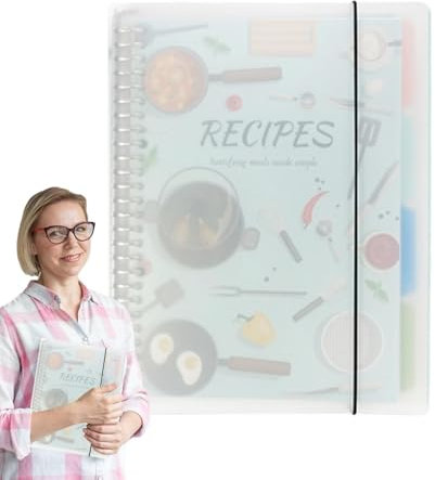 Generico Recipe Notebook Blank, A4 Blank Recipe Book, Personal Cooking Journal, Loose- Folder Custom Recipes, 160 Pages, PP Cover Light Blue, White, for Chefs, Home Cooks,