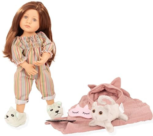 Götz Little Kidz Grete PJ Party 2511042 Poupée debout multi-articulation 36 cm avec cheveux marron et yeux gris 8 pièces