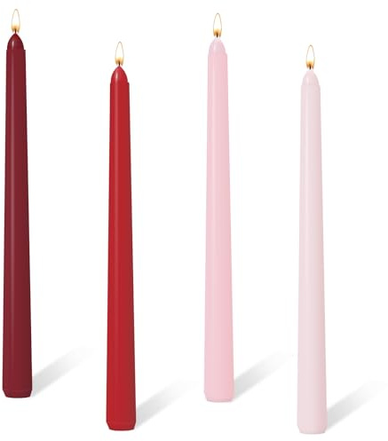 Candele affusolate da 25,4 cm, set di 4 candele rosa con gradiente rosso, candele affusolate, candele lunghe alte senza profumo e senza gocce per tavolo, cena, matrimonio, Natale, decorazione della