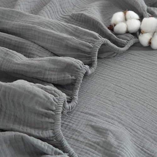 Gezu Spannbettlaken 200x200cm Baumwolle Grau Anthrazit Betttuch Atmungsaktive Hypoallergen 100% Baumwolle Muslin Laken Bettlaken 200x200 Spannbettlaken Sommer Kühlend für Hohe Matratze bis15-30cm