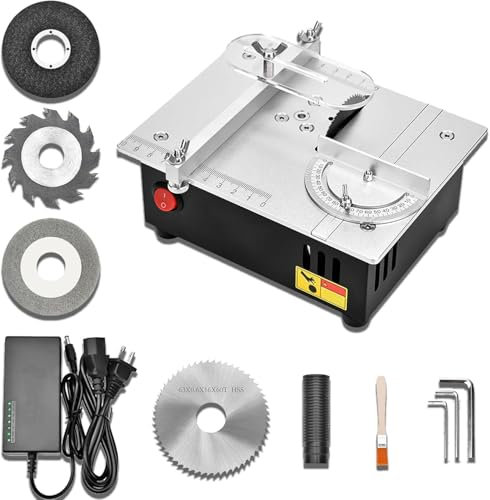 Mini scie circulaire de table, avec lames, Mini Machine DéCoupe éLectrique Bureau 96 W, Précision scie sur table, 0-15 mm de Coupe Réglable, Pour travaux manuels, bricolage, bois (A)