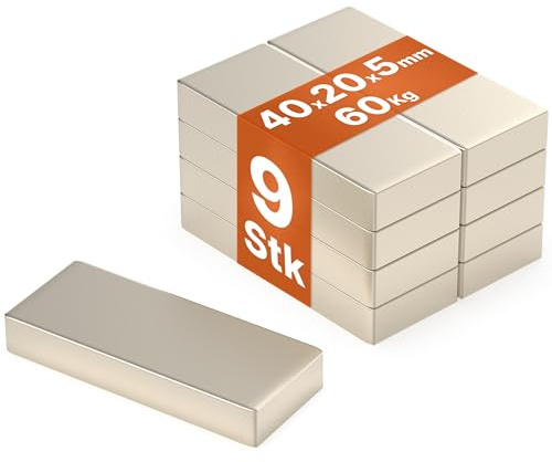 RICOO 40x20x5 NiCuNi Neodym Magnet extra stark Whiteboard Magnete für Magnettafel Mini Magneten starker Halt Supermagnete Minimagnete für Kühlschrank Würfelmagnete 9 Stück