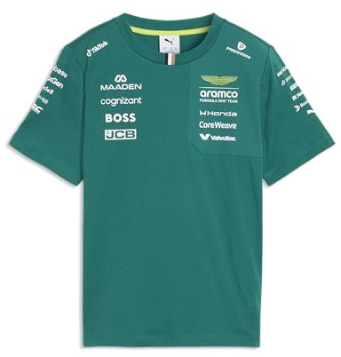 PUMA Aston Martin F1 2026 Kinder Team-T-Shirt – Grün | Alle neuesten Team- und Partnerlogos, Kurzärmel mit Rundhalskragen, Offizielle lizenzierte Replica-Sammlung