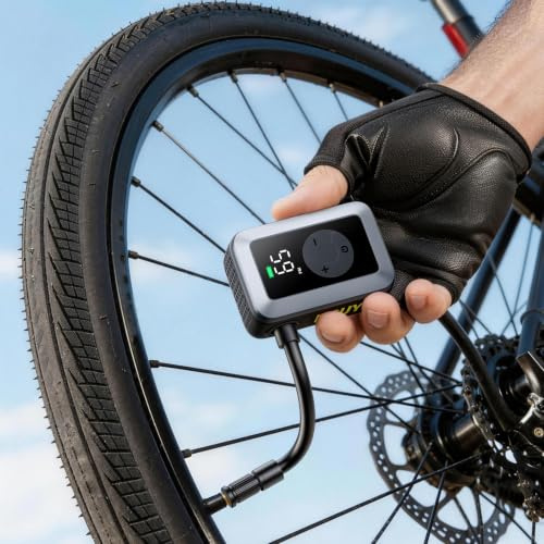 DSUY Mini Bike Tire Pump, 120PSI Portable Electric Bicycle Air Pump with Digital Gauge & Auto-Stop, 20s Faster Inflation for Road Bike, Mountain Bike, E-Bike – Presta/Schrader Valve Compatible