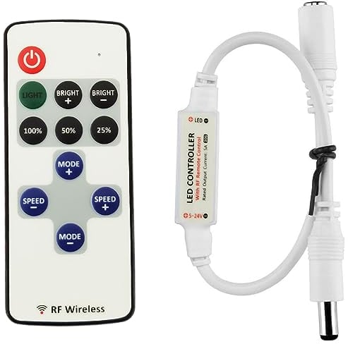 LITAELEK Mini 5A LED Fernbedinung Controller für DC 5V-24V LED Streifen, RF Dimmer Steuerung Drahtlose Controller für Einfarbige COB LED Strip, SMD 5050 3528 2835 5630 LED Stripe Band, usw.