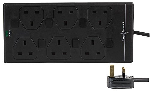 PRO ELEC PELB1934 1m 6 Way Individually Switched Surge Protected Extension Lead, Black