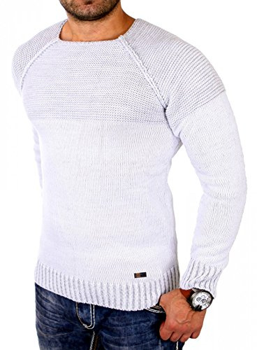 Reslad Strickpullover Herren Two Tone Rundhals Pullover Grobstrick RS-16081