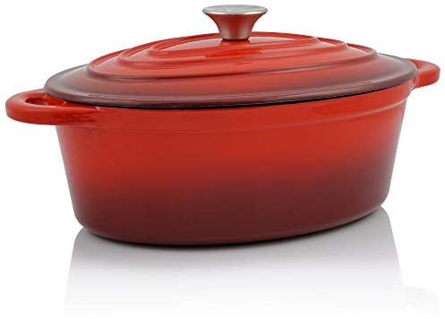 BBQ-Toro Gusseisen Cocotte | 4,3 Liter | rot, oval | Emaillierter Gusseisen Bräter mit Deckel | Gusstopf, induktionsgeeignet