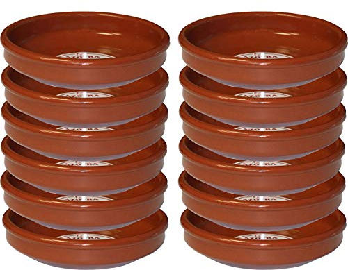 Pack de 12 cazuelas redondas de barro, diámetro exterior 16.8 cm, diámetro interior 15 cm, apta para vitro y horno