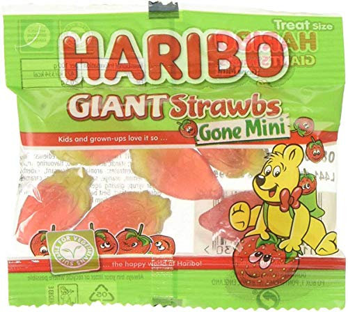 Full Box of HARIBO Treat Size MINIS 100 x 16g Bags (Giant STRAWBS)
