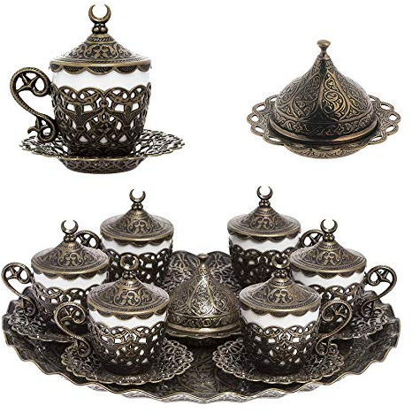 Alisveristime 27-teiliges türkisch-griechisch-arabischer Kaffee-Espressotassen-Set (Gelincik) (Antik-grün)