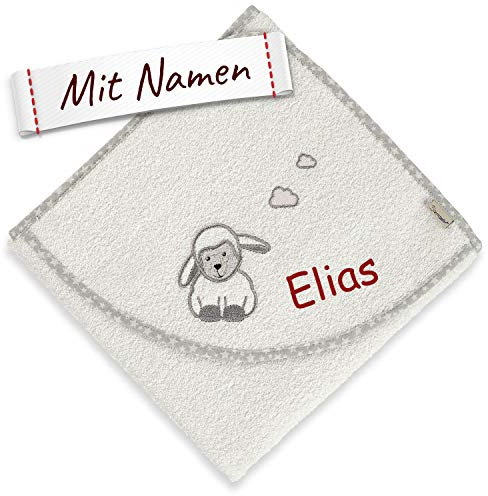 Sterntaler Kapuzenhandtuch mit Namen bestickt, Schaf Stanley, Baby & Kinder 80x80, Badetuch Badehandtuch/Kinder-Badetuch mit Kapuze, Mädchen & Junge Kinderbademantel personalisiert, Beige