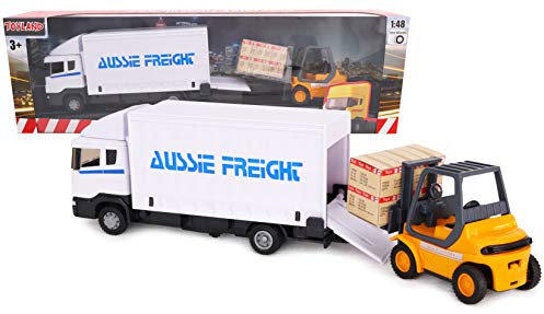 Toyland® Metal Load and Go Vehicle Set - Camion di merci Scania con carrello elevatore e pallet - Giocattoli per veicoli di trasporto - Giocattoli per ragazzi (bianco)