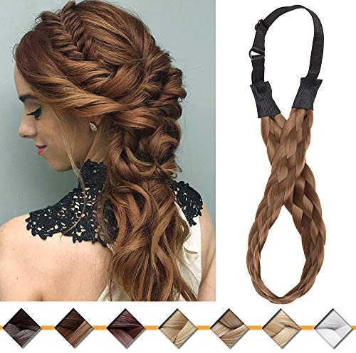 Silk-co Damen Haarband 5 Stränge Hellbraun, Kunsthaar geflochtenes Stirnband, elastisches Haarband für Damen und Mädchen Hochzeit Vintage, mit Haargummi Haarteil Braids Extensions 2.5cm breit