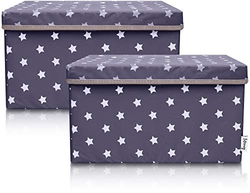 LIFENEY 2-Set Aufbewahrungsbox Kinder (37x25x21cm) I Aufbewahrungskorb für Kinderzimmer und Wohnbereich I Kinder Aufbewahrungskiste (Anthrazit Stern)