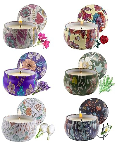 Scented Candles Aromatherapy Soy Set Burning Wax Travel Tin Fragrance Relaxing Stress Relief Aroma Home Bath Beautiful Mood Yoga Candles (1. Böhmen 6 Dosen)