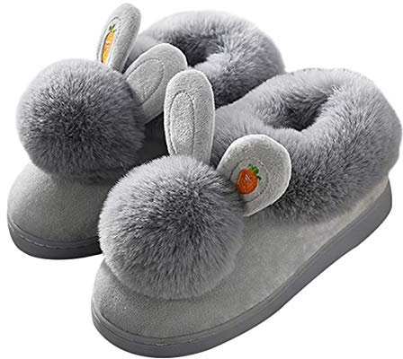 WYSBAOSHU Hausschuhe Mädchen Winter Pantoffeln Damen Plüsch Süße Häschen Pantoffeln Kinder(30-31EU/Etikettengröße 32/33,Grau