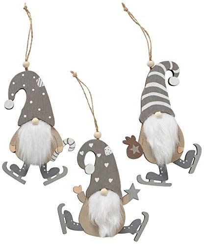 3 STK WICHTEL HÄNGER Holz grau Weiss nr3535 Danny Weihnachtsmann 10cm / 17cm Nikolaus Weihnachtsmänner Wichtelkinder Deko Holzfiguren Tischdeko Weihnachten … …