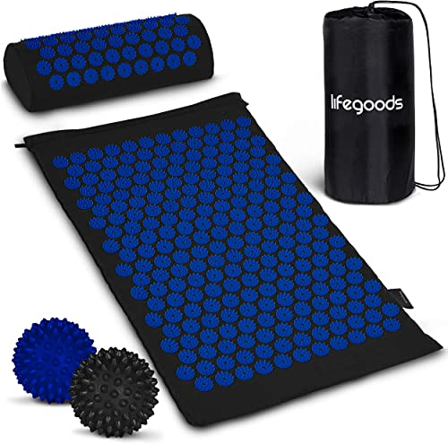 LifeGoods Akupressurmatte Mit Kissen - Akkupressmatte - Akkupressurmatte+ - Akupressur Matte - Akupunktur Matte - Massagematte - Rücken - Stachelmatte - Fakirmatte - Nagelmatte - Acupressure Mat