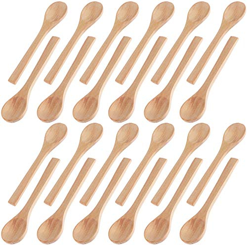 Cucharillas Postre,24 PCS Mini Cucharas de Madera Hechas a Mano Cuchara Madera Ucharas Pequeñas Niños Cuchara Miel Cucharadita de Miel para Especias Sal Café Té Azúcar Mermelada Mostaza 5 pulgadas
