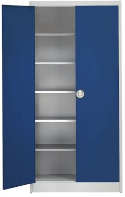 Mauser Flügeltürenschrank H2200xB950xT500mm grau/blau 5 BD m.Höhenausgleich