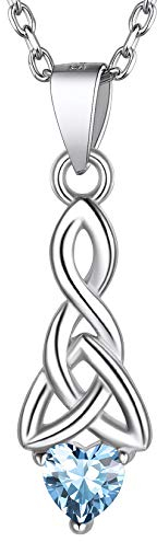 Suplight Damen 925 Silber Halskette Aquamarin Kette Geburtsstein März hellblau Zirkonia Runde Anhänger Minimalist Mondstein Kette 40+5cm/1,5mm Kristall Schmuck für Freundin