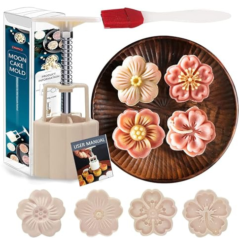 Powerful Mooncake Mold 50g-4Pcs White Press Flower
