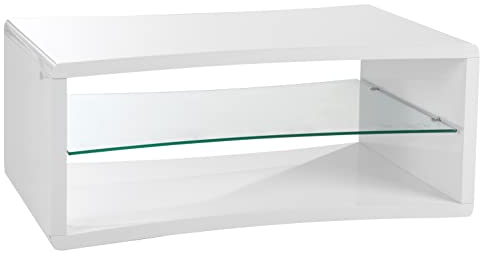 Möbel Jack Couchtisch Sofatisch Wohnzimmertisch Christina 1 | Dekor | Klarglas | Weiß Hochglanz | 100x60 cm
