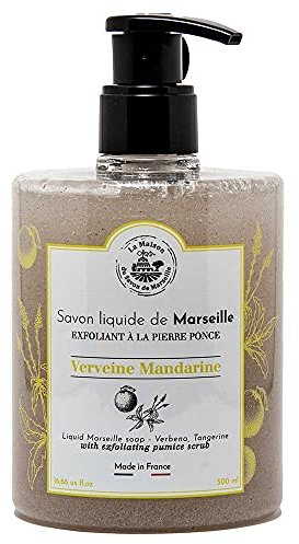 Savon de Marseille – Französische Flüssigseife mit Bio-Olivenöl und Bimsstein – Duft Eisenkraut Mandarine – 500 ml
