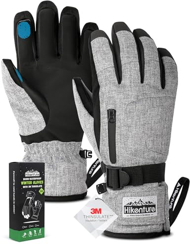 Hikenture Ski Gloves for Men&Women, 3M Thinsulate Snow Gloves, Gray-M