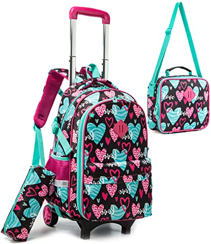HTgroce sac a dos roulette fille maternelle cartable primaire à Avec étui à crayons et sac frigorifique.