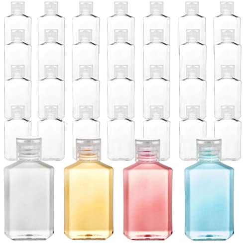 Frcctre 60 Pack 60ml Clear Plastic Travel Bottles, Portable Empty Refillable PET Bottles with Flip Top Caps, Travel Size Containers for Hand Sanitizer Shampoo Lotion Toiletry
