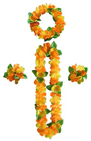 duoyif Hawaiiketten Hawaii Blumen Kette Blumenketten Hawaiian Kette Haarband Armbänder Grasrock Party Kostüm Zubehör Blumenkette Für Ostern St. Patricks Cheerleading Karnevals Strandpartys (C)