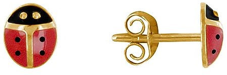 LES POULETTES BIJOUX - Boucles d'Oreilles Clous Plaqué Or Coccinelle Rouge et Noire